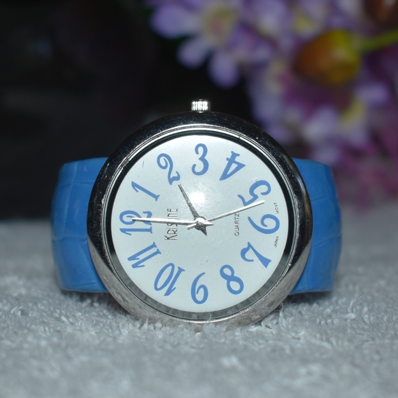 Kristine Accessories - Vintage Round Blue Cuff Watch by Kristine